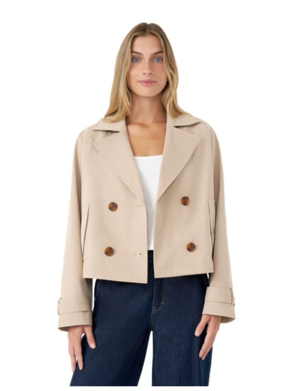 Rebecca Minkoff Beige Cropped Double-Breasted Trench Coat